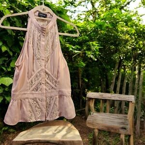 Bebe Blush Lace Halter Top